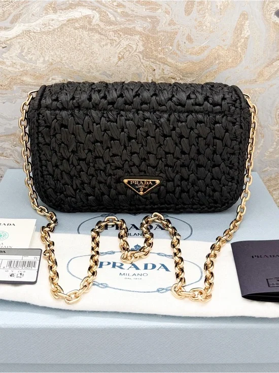 New! Prada Raffia Crochet Black Crossbody Shoulder Bag - Picture 2 of 14